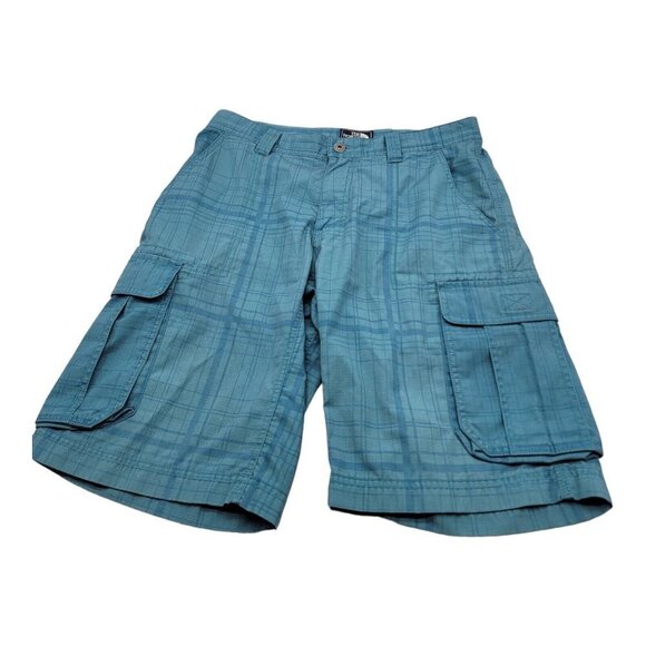 The North Face Mens Size 32R Blue Plaid Flat Front Cargo Shorts
